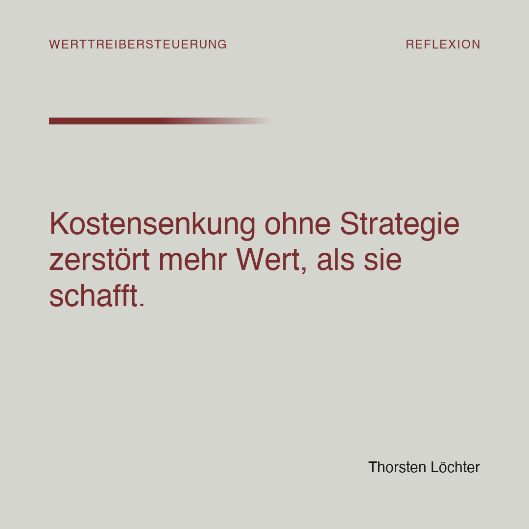 Folie 1 von 1: Kostensenkung ohne Strategie zerstört mehr Wert, als sie schafft.