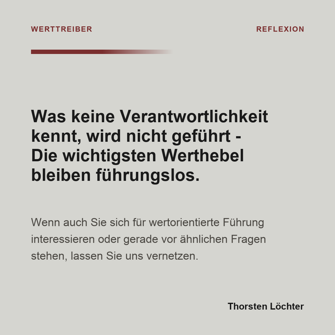 Folie 1 von 1: Was keine Verantwortlichkeit kennt, wird nicht geführt - Die wichtigsten Werthebel bleiben führungslos